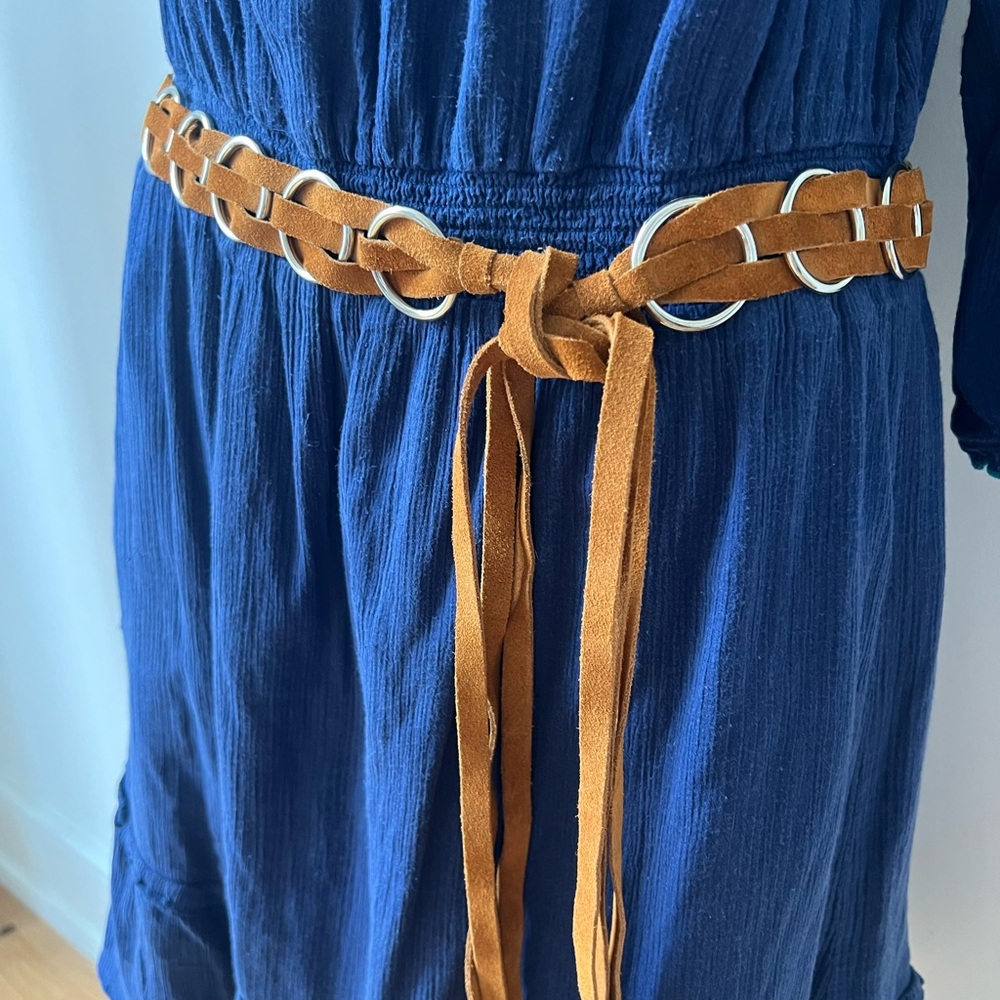 Suede Tie Belt with Silver Rings - Tan